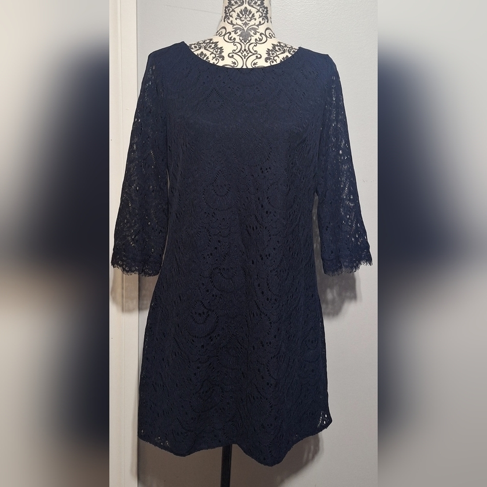 London Times Midnight Blue Lace Dress